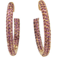 Modern Pink Sapphire Gold Inside Out Hoop Earrings