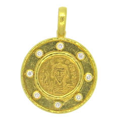 One-Of-A-Kind Elizabeth Locke Byzantine Ancient Coin Diamond Gold Pendant