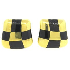 1980s Angela Cummings Onyx Inlay Gold Checkerboard Earrings 8