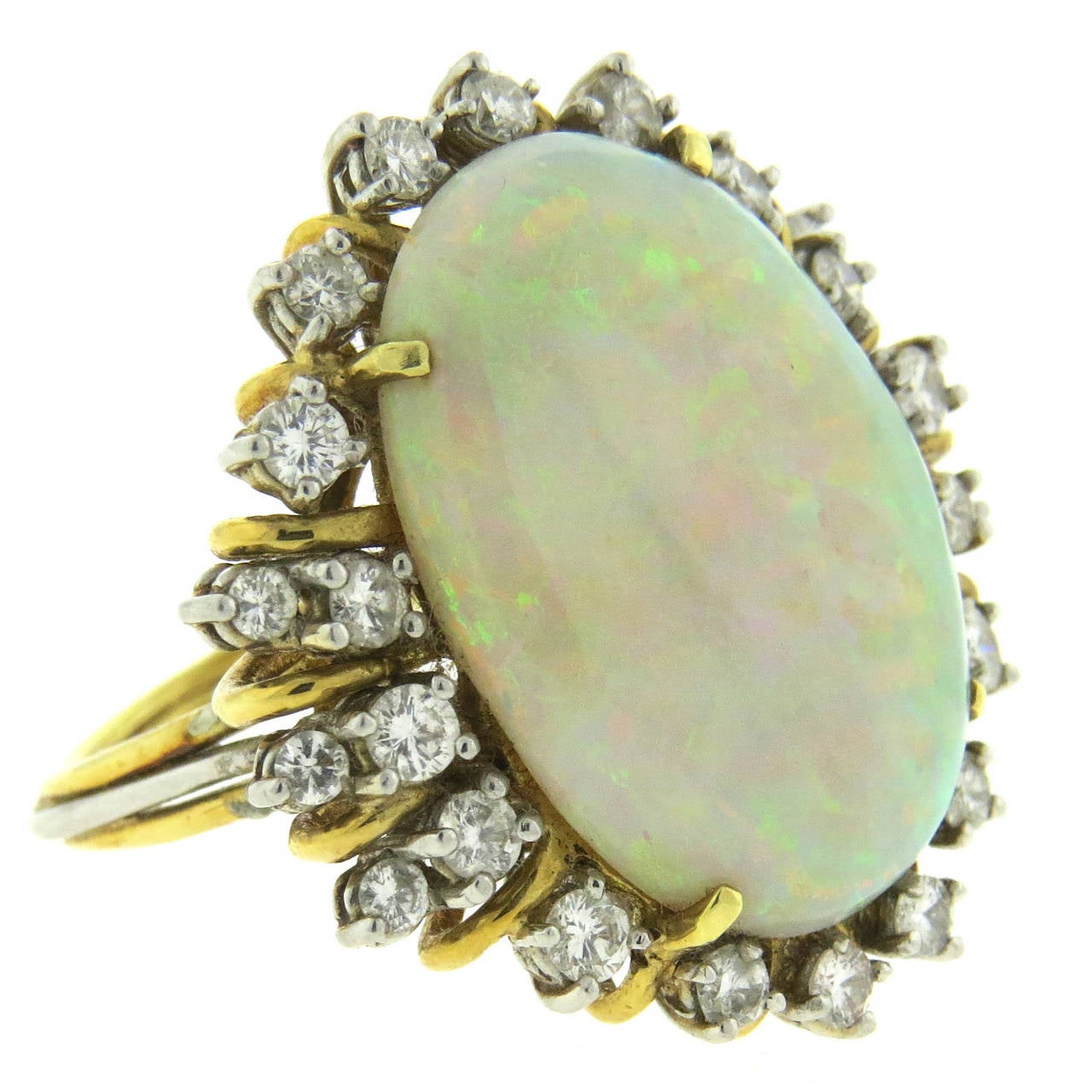 Beautiful Large Opal Diamond Gold Ring at 1stDibs