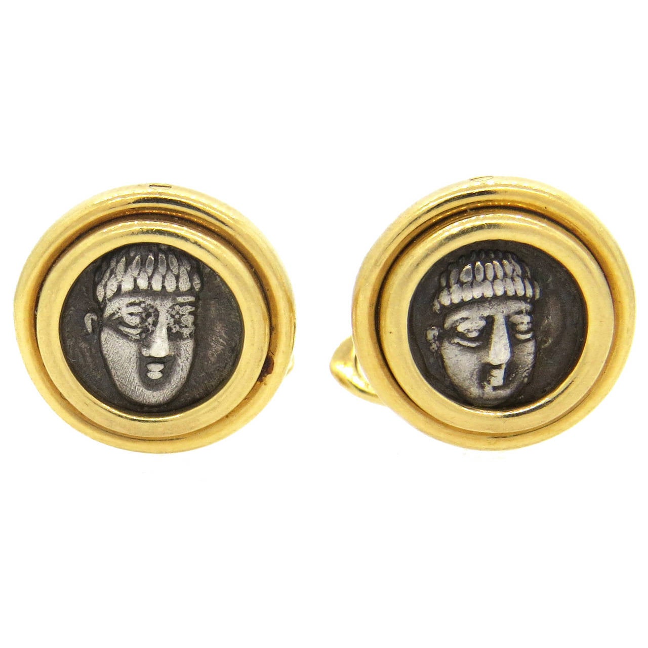 Bulgari Campania Phistelia IV Ancient Coin Gold Cufflinks For Sale