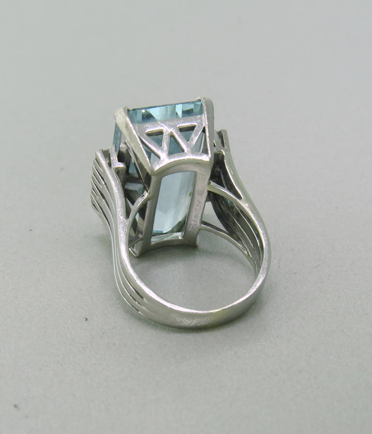 Women's 1950s Gold Aquamarine Diamond Ring