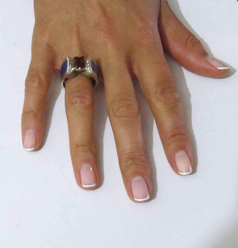 Women's Ornate Lapis Garnet Diamond Gold Ring