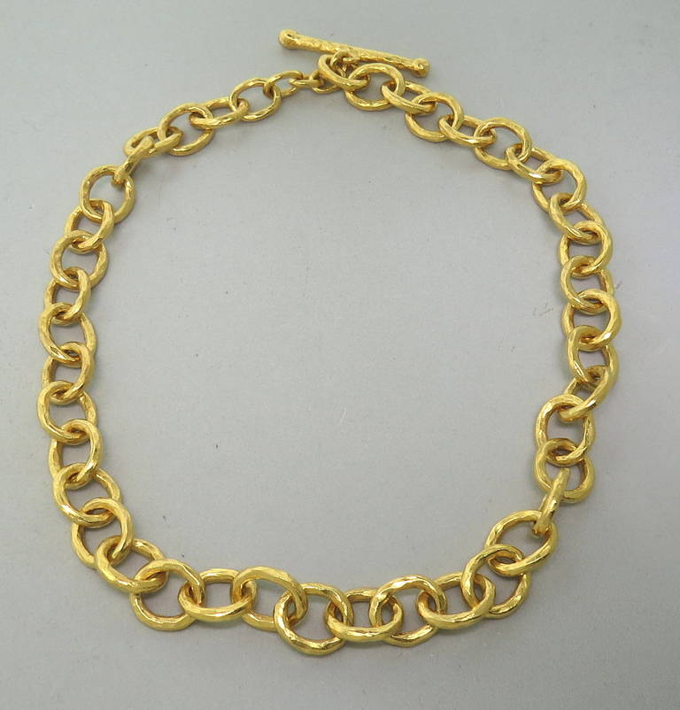 A stylish 22k gold link necklace by Cathy Waterman.  The necklace is 18