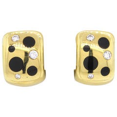 Vintage Michael Bondanza Enamel Diamond Gold Huggie Earrings