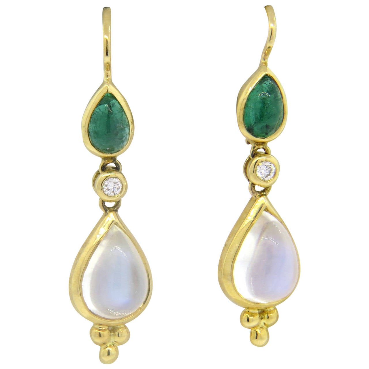 Temple St. Clair Moonstone Emerald Diamond Gold Drop Earrings