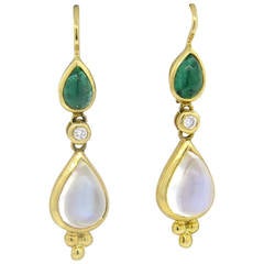 Temple St. Clair Moonstone Emerald Diamond Gold Drop Earrings