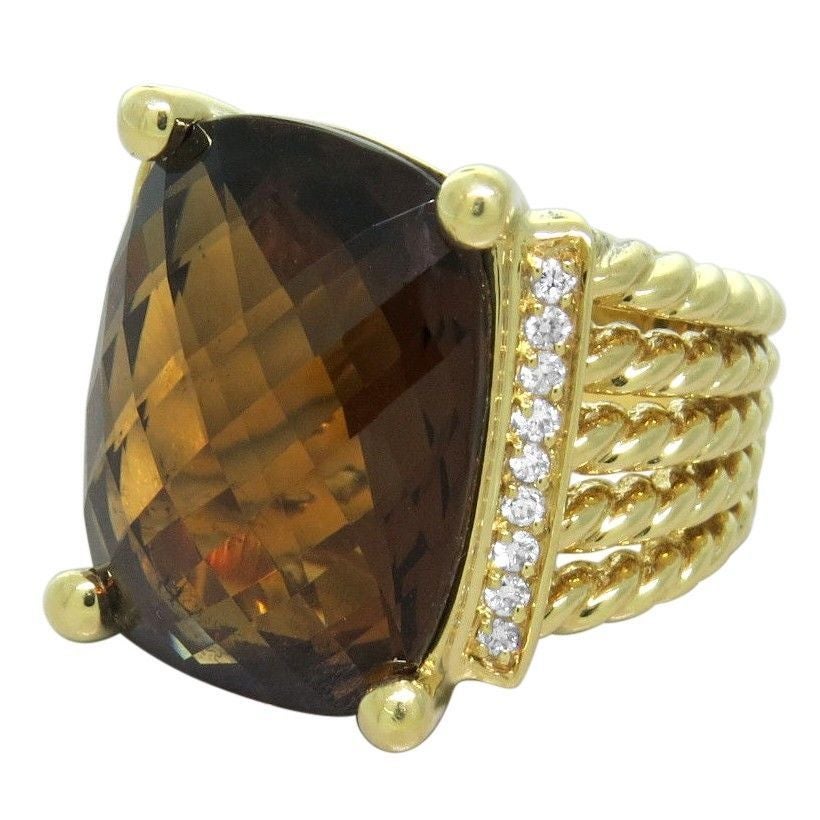 David Yurman Smokey Quartz Diamond Gold Wheaton Ring