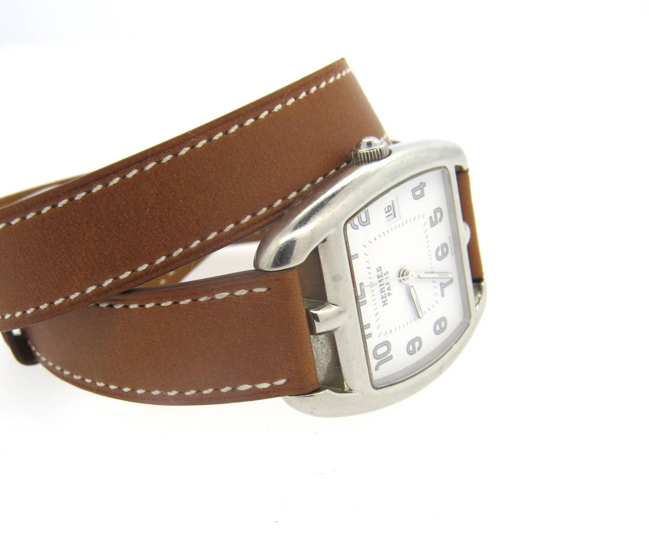 Women's or Men's Hermes Stainless Steel Cape Cod Tonneau Wrap Bracelet Watch Ref CT1.710