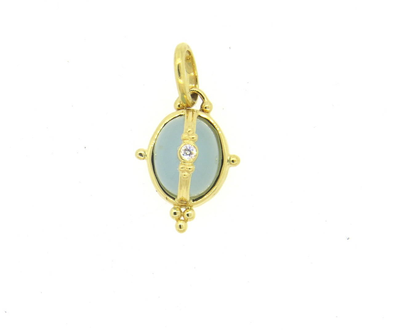 Women's Temple St. Clair Milky Aquamarine Diamond Gold Locket Pendant