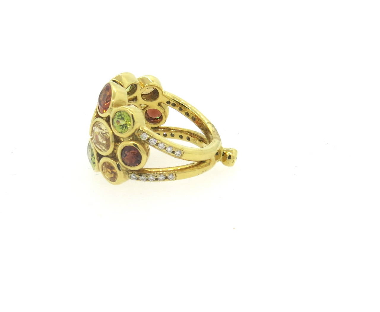 Temple St. Clair Bombe Multi-Color Gemstone Diamond Gold Ring In New Condition In Lambertville, NJ