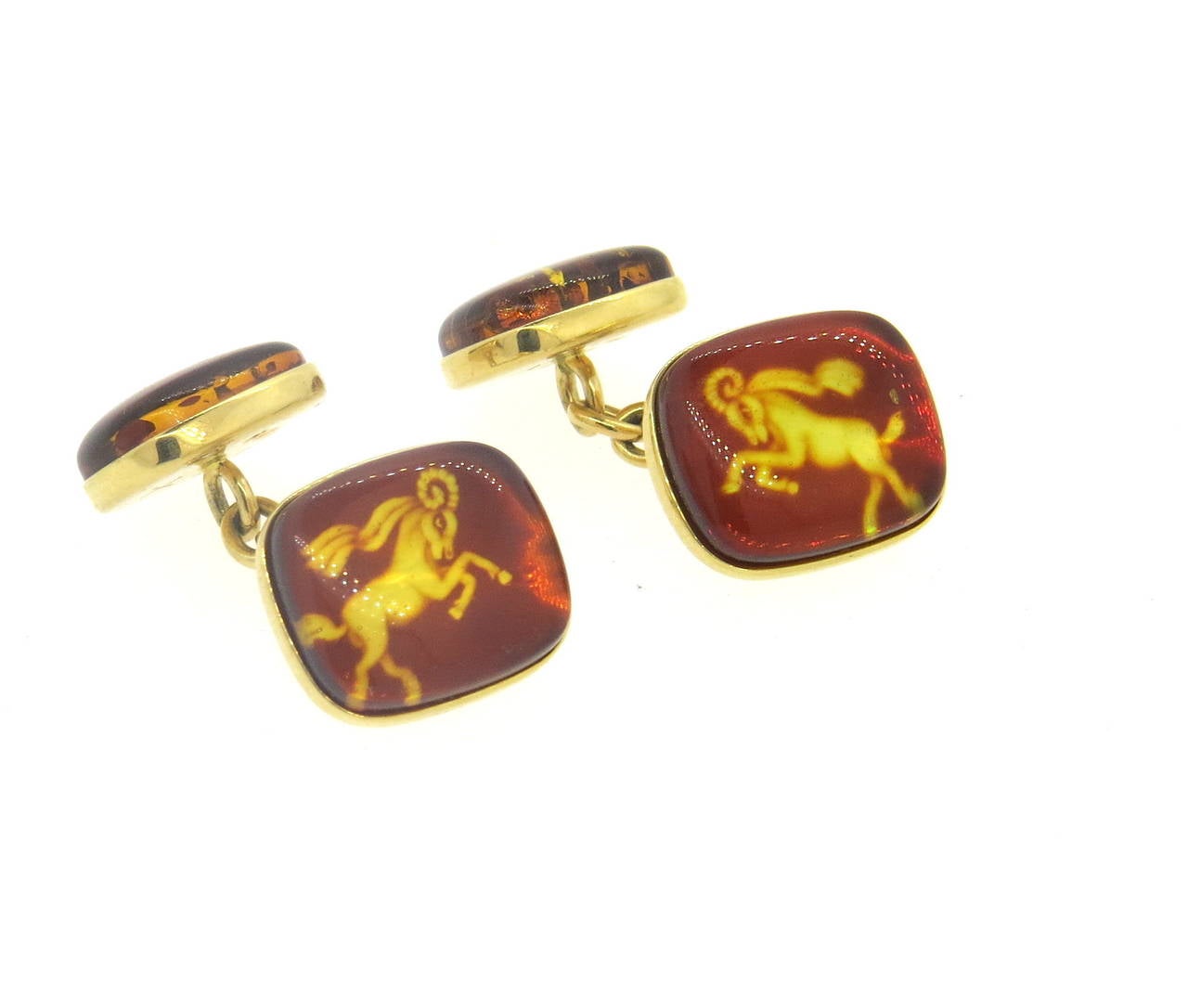Men's Trianon Amber Gold Capricorn Zodiac Sign Cufflinks For Sale