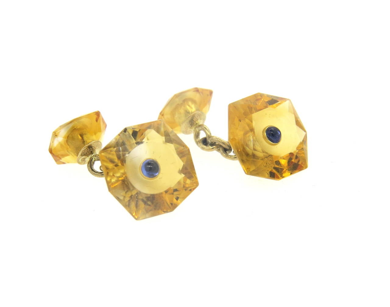 Men's Trianon Citrine Sapphire Gold Cufflinks