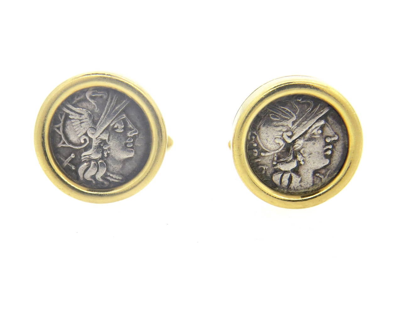 Bulgari Large Monete Ancient Coin Gold Cufflinks In Excellent Condition In Lambertville, NJ