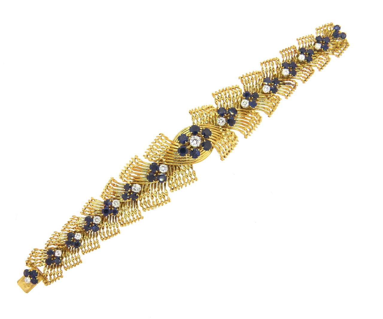 French 1960s Diamond Sapphire Gold Bracelet 1