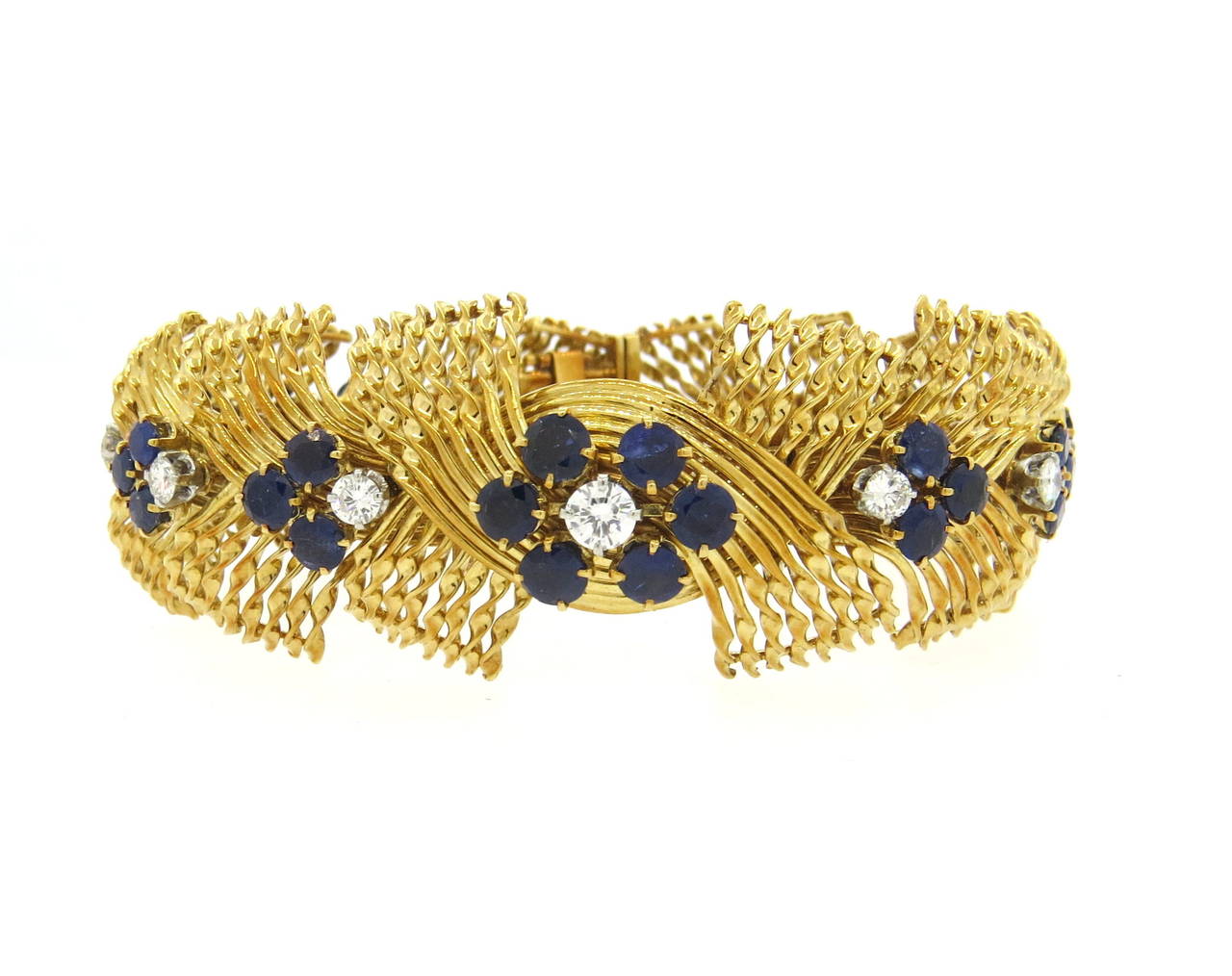 Women's French 1960s Diamond Sapphire Gold Bracelet