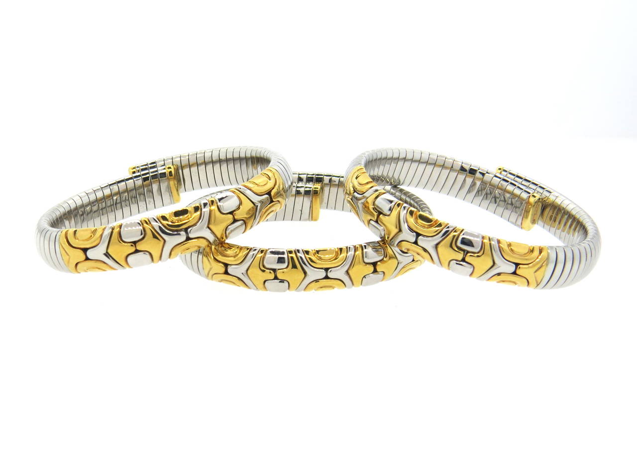 Bulgari Parentesi Steel Gold Bangle Bracelet Set 1