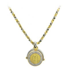 Bulgari Steel Gold Aquarius Zodiac Pendant Necklace