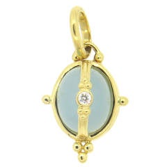 Temple St. Clair Milky Aquamarine Diamond Gold Locket Pendant