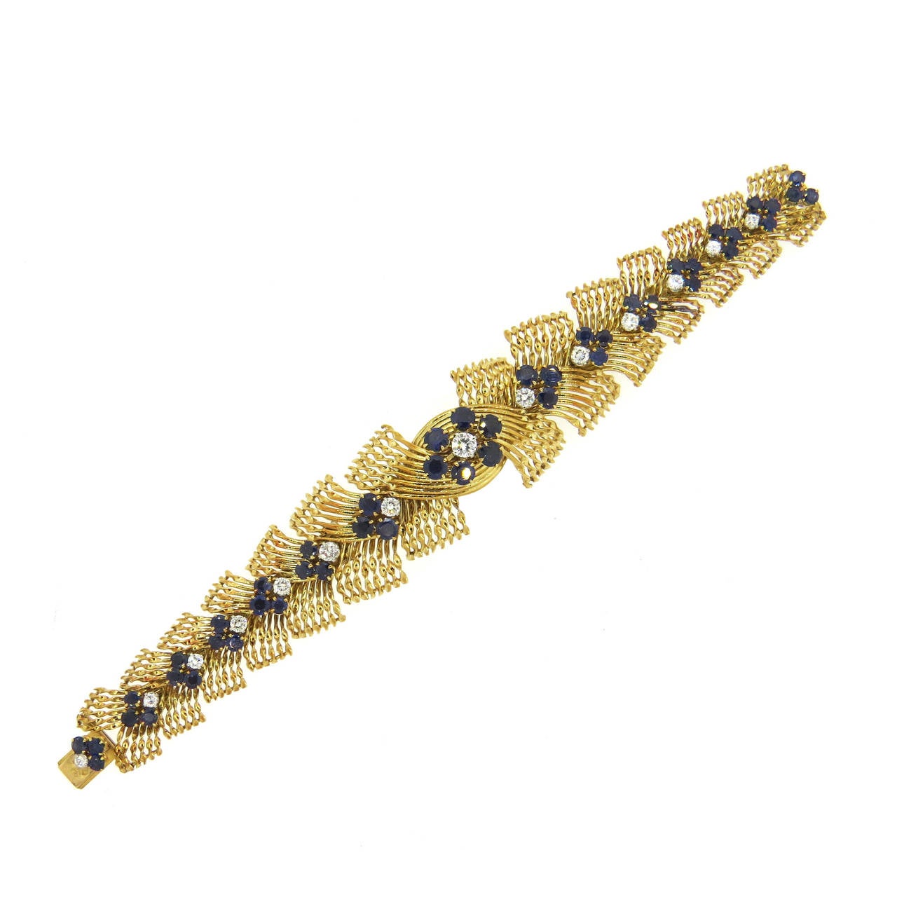 French 1960s Diamond Sapphire Gold Bracelet