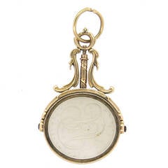 Antique Frosted Crystal Intaglio Gold Fob Pendant