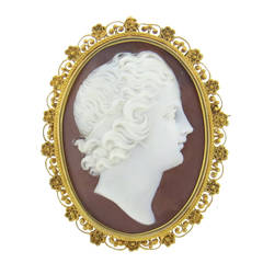 Antique Filigree Gold Cameo Brooch Pendant 10