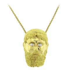 Henry Dunay Massive Diamond Gold Face Pendant Brooch 