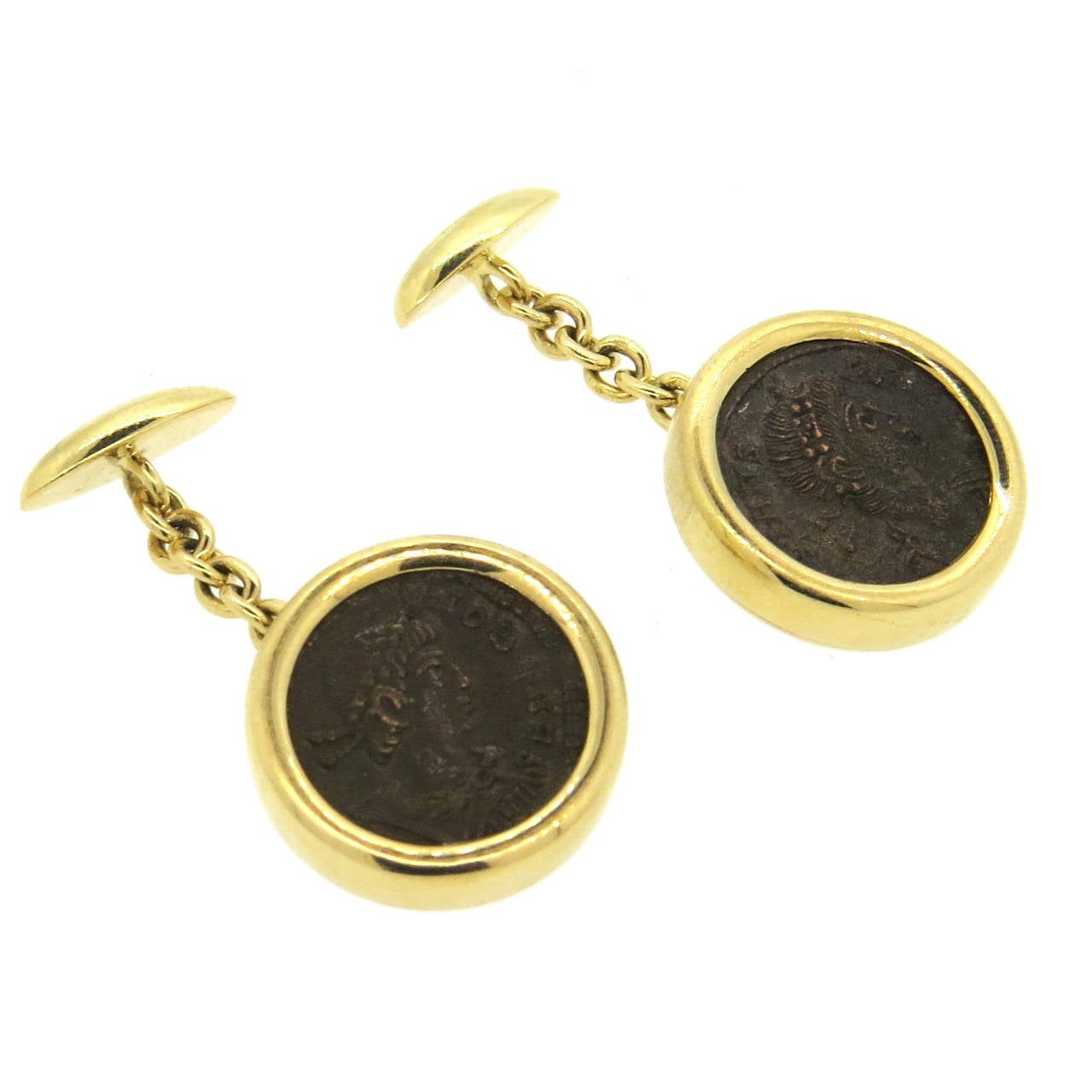 Bulgari Monete A.D. 337-350 Ancient Coin Gold Cufflinks For Sale