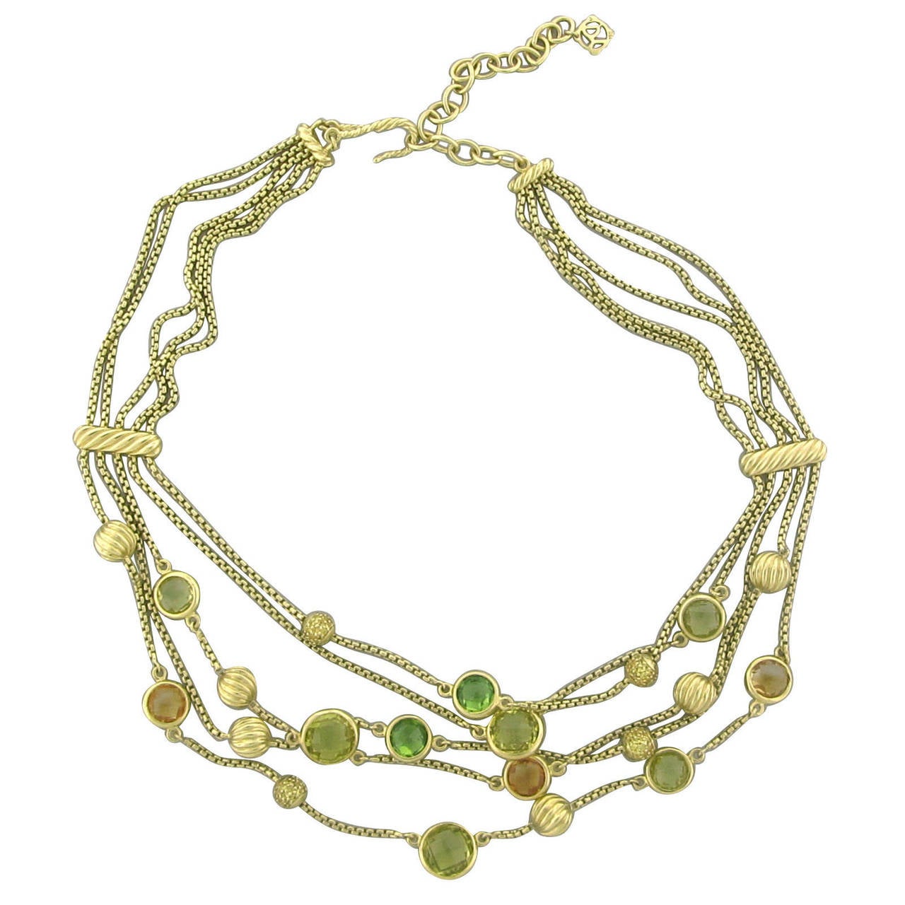 David Yurman Multi Strand Citrine Peridot Gold Necklace