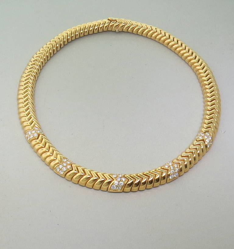Bulgari Spiga Diamond Gold Necklace at 1stDibs | bulgari spiga necklace