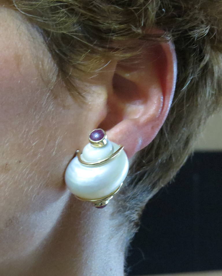 Seaman Schepps Shell Ruby Gold Earrings 1