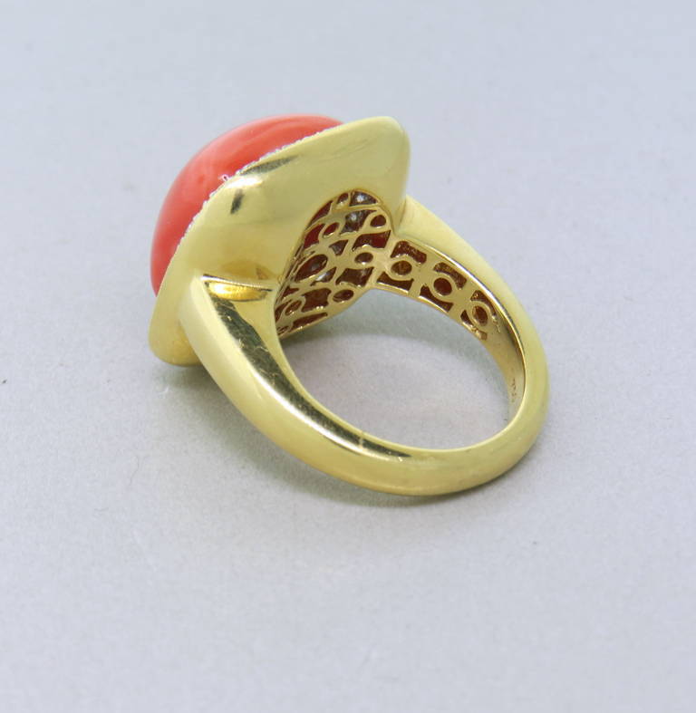 Modern Coral Diamond Gold Cocktail Ring In Excellent Condition In Lambertville, NJ