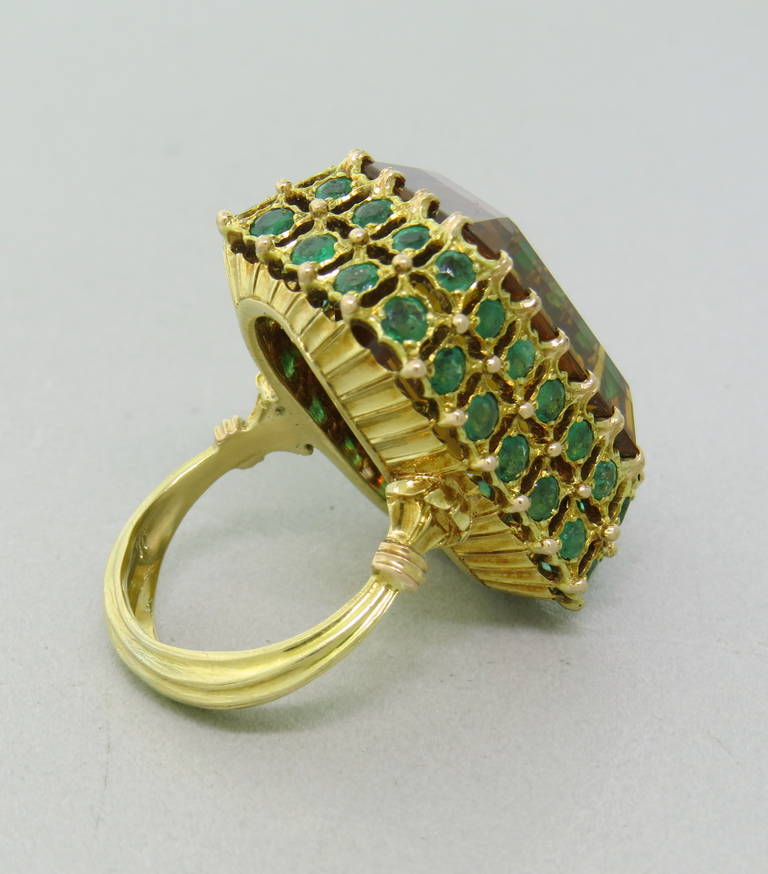 Buccellati Citrine Emerald Gold Cocktail Ring In Excellent Condition In Lambertville, NJ