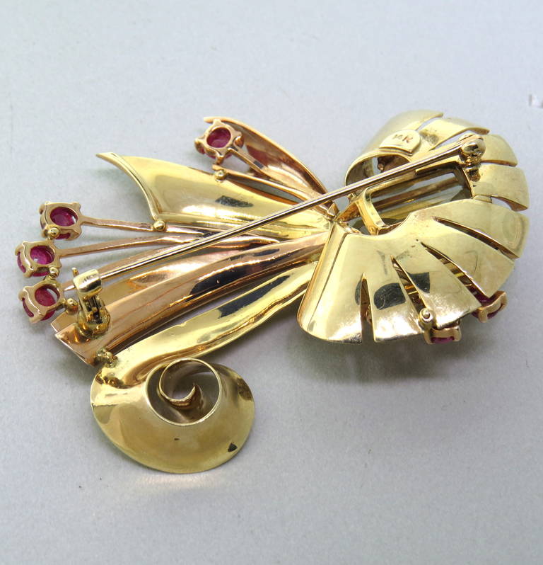 Women's Retro Citrine Ruby Gold Brooch Pin