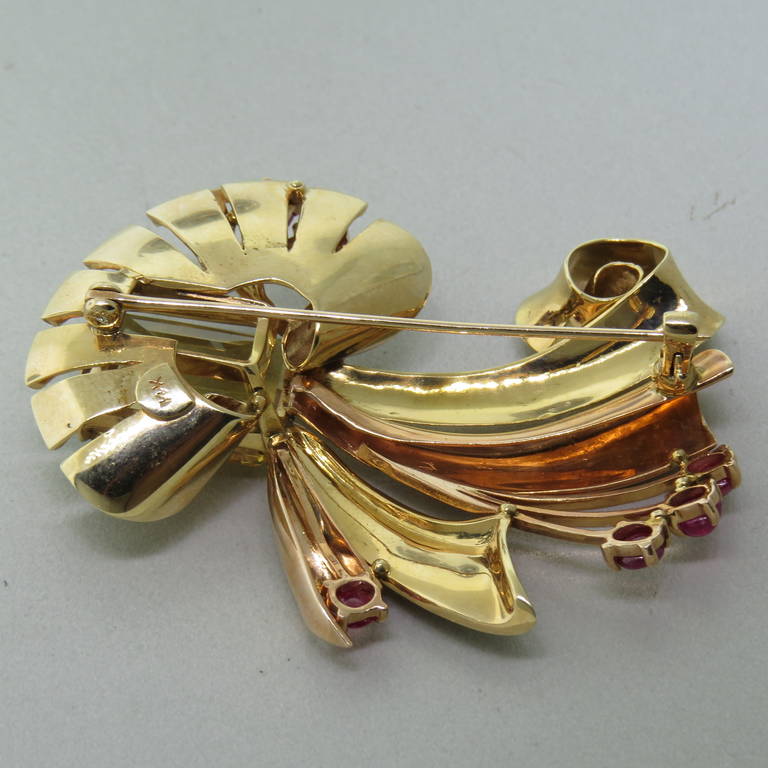 Retro Citrine Ruby Gold Brooch Pin 1