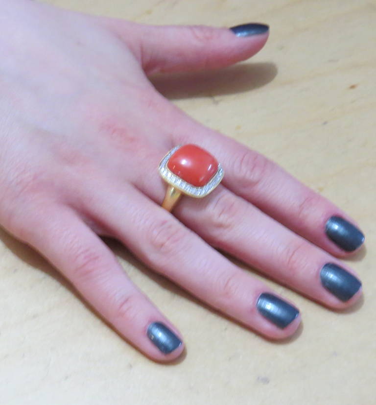 Women's Modern Coral Diamond Gold Cocktail Ring