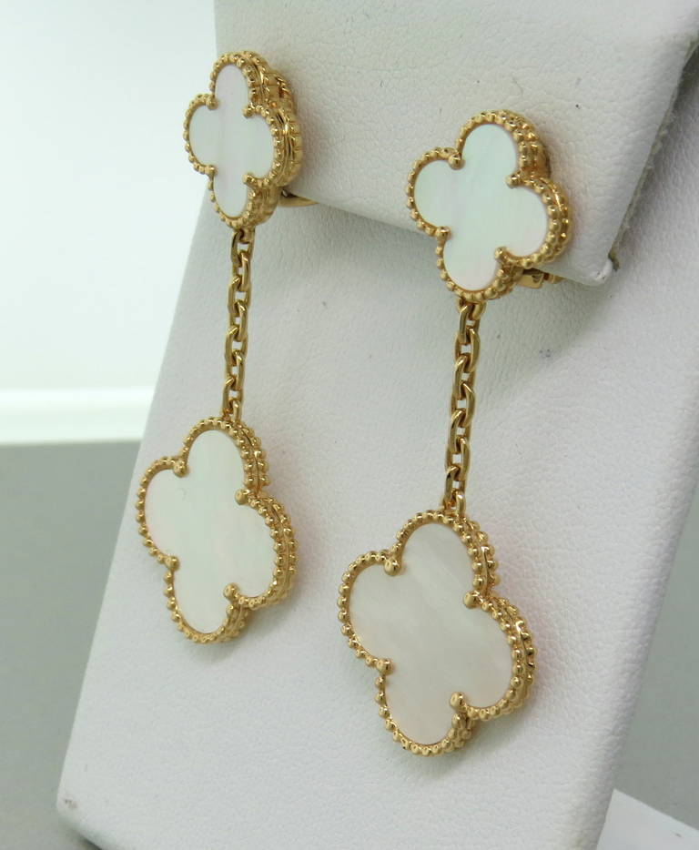 Van Cleef And Arpels Magic Alhambra Mother Of Pearl Gold Drop Van Cleef Arpels Magic Alhambra Mother Of Pearl Gold Drop Earrings In Excellent Condition For