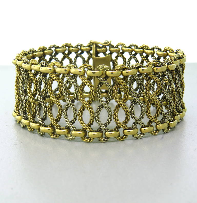 1960s Italian Gold Woven Motif Bracelet at 1stDibs