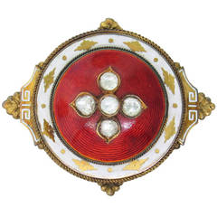 Early Victorian Rose Cut Diamond Enamel Brooch Pin