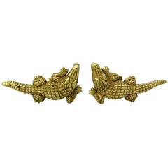 1980s Kieselstein Cord Gold Alligator Cufflinks