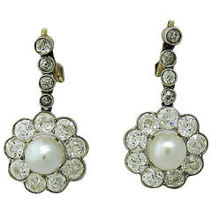 Antique Pearl Diamond Gold Platinum Dangle Earrings