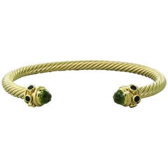 David Yurman Peridot Sapphire Gold Cable Cuff Bracelet