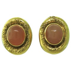 Elizabeth Gage Peach Moonstone Gold Earrings