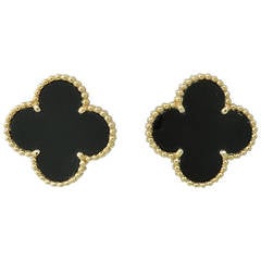 Large Van Cleef & Arpels Alhambra Onyx Gold Earrings