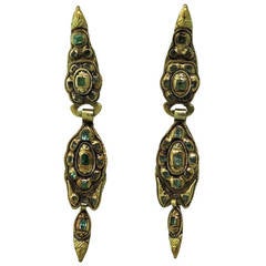 Antique Iberian Emerald Gold Drop Earrings