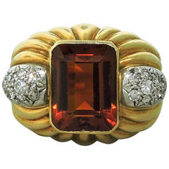 Vintage Madeira Citrine Diamond Gold Dome Ring