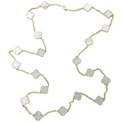 Vintage Van Cleef Arpels Alhambra Twenty Motif Mother of Pearl Gold Necklace
