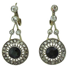 Antique Sapphire Diamond Gold Dangle Earrings