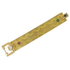 Mid Century Multi Gemstone Diamond Buckle Bracelet