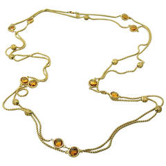 David Yurman Citrine Yellow Sapphire Gold Station Long Chain Necklace